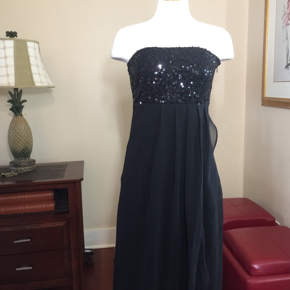 Strapless Sequined Chiffon Long Dress